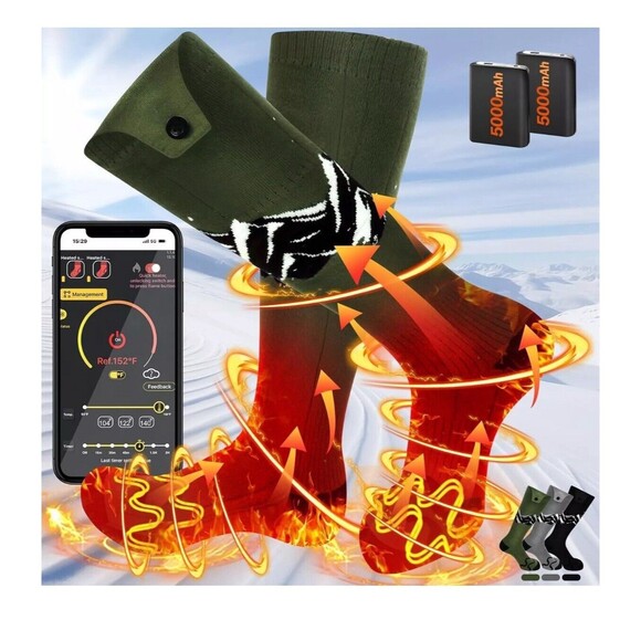 SNOW LEOPARD Heated Socks Green Large, Rechargeable Heated Socks App Control - Picture 1 of 9